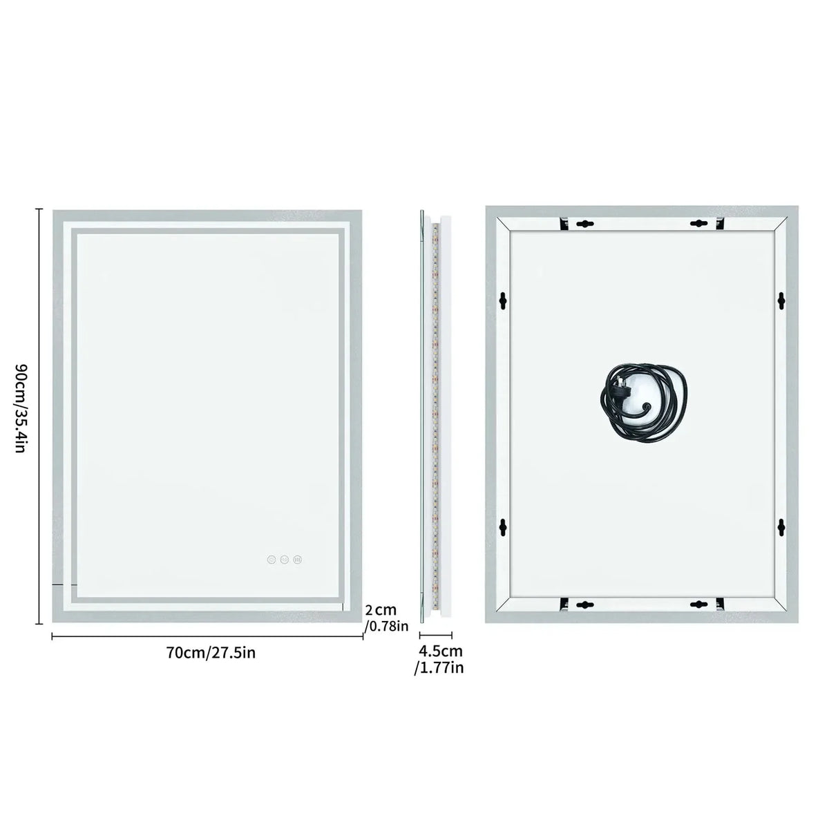 Rectangular Illuminated LED Bathroom Mirror – Wall-Mounted Anti-Fog Vanity Makeup Mirror with 3 Colour Touch Light