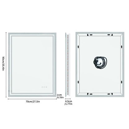 Rectangular Illuminated LED Bathroom Mirror – Wall-Mounted Anti-Fog Vanity Makeup Mirror with 3 Colour Touch Light