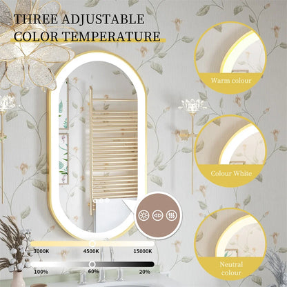 LUVODI Luxury Oval LED Illuminated Bathroom Mirror – Gold Aluminium Frame with Demister Pad