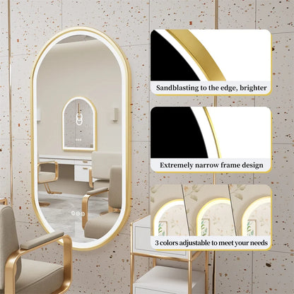 LUVODI Luxury Oval LED Illuminated Bathroom Mirror – Gold Aluminium Frame with Demister Pad