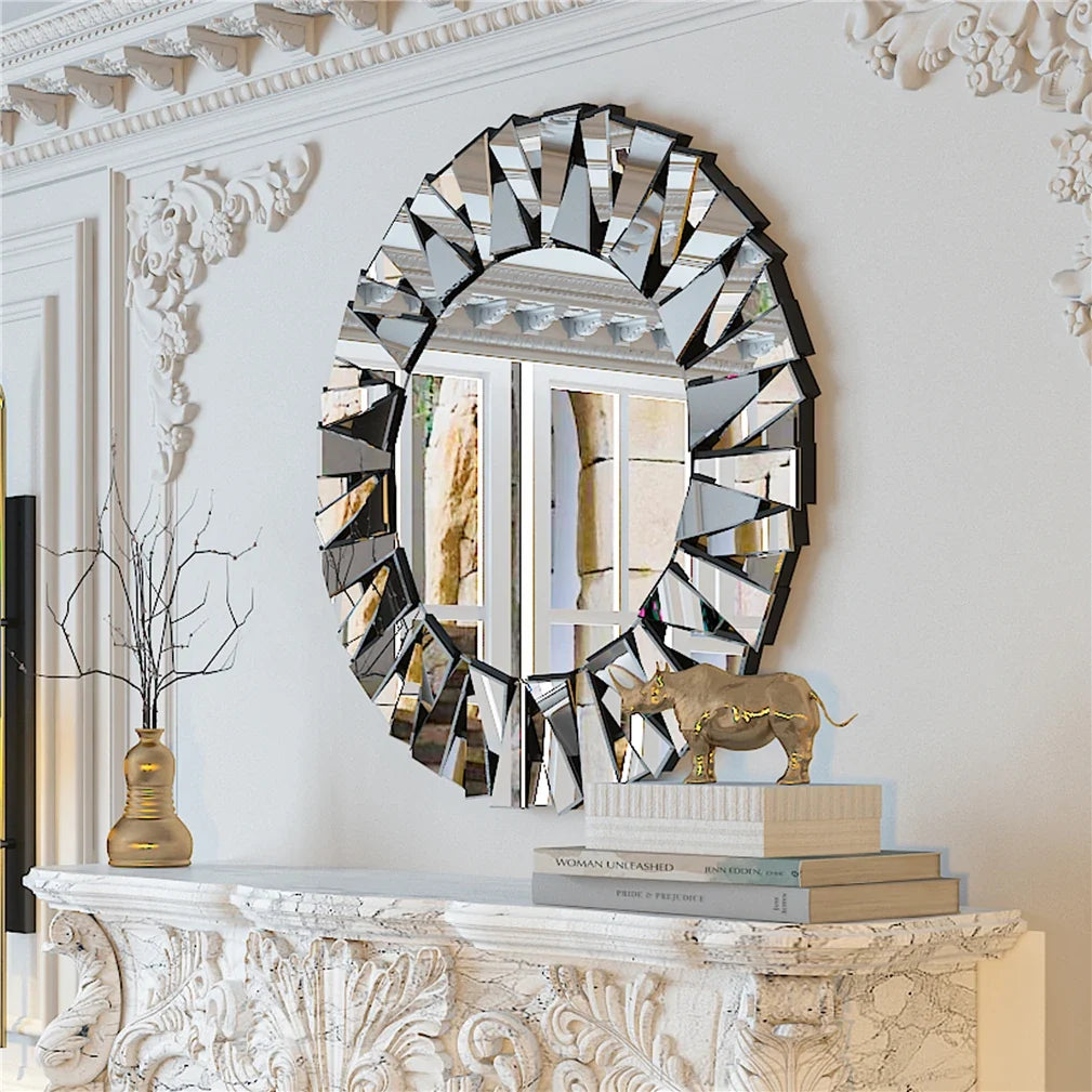 Sunburst Decorative Wall Mirror – Round 800mm Silver Bevelled Glass Bathroom Accent Mirror