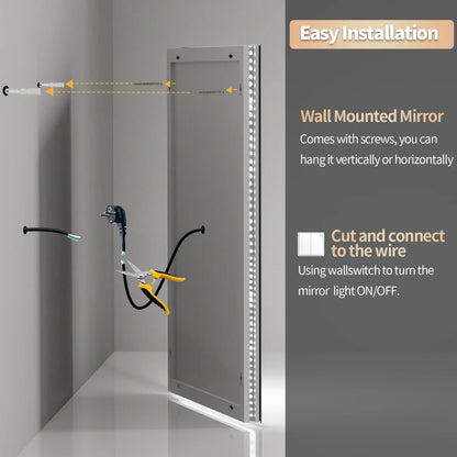 Extra-Large Illuminated LED Bathroom Mirror – Front and Backlit, Wall-Mounted Anti-Fog Touch Vanity Mirror