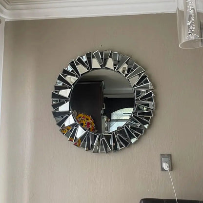 Sunburst Decorative Wall Mirror – Round 800mm Silver Bevelled Glass Bathroom Accent Mirror