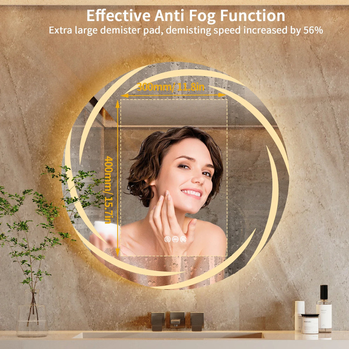 Circular Backlit LED Bathroom Mirror – Anti-Fog, Shatterproof HD Wall-Mounted Vanity Mirror with 3 Adjustable Colour Lights