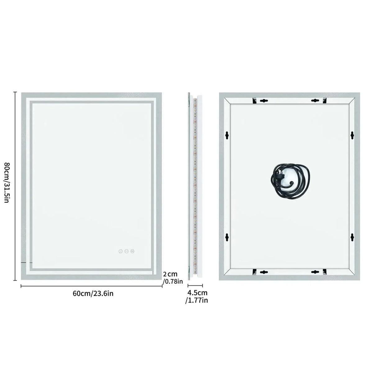Rectangular Illuminated LED Bathroom Mirror – Wall-Mounted Anti-Fog Vanity Makeup Mirror with 3 Colour Touch Light
