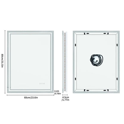 Rectangular Illuminated LED Bathroom Mirror – Wall-Mounted Anti-Fog Vanity Makeup Mirror with 3 Colour Touch Light