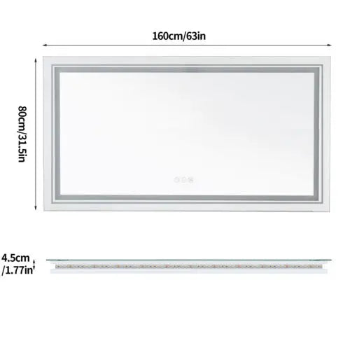 Extra-Large Illuminated LED Bathroom Mirror – Front and Backlit, Wall-Mounted Anti-Fog Touch Vanity Mirror