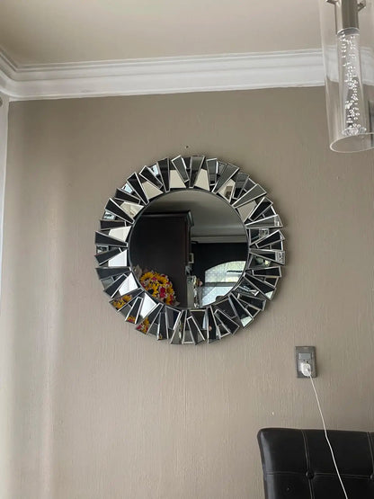 Sunburst Decorative Wall Mirror – Round 800mm Silver Bevelled Glass Bathroom Accent Mirror