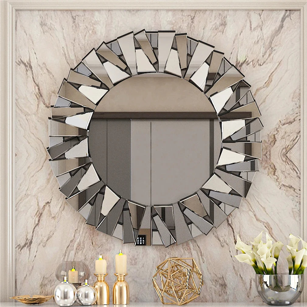 Sunburst Decorative Wall Mirror – Round 800mm Silver Bevelled Glass Bathroom Accent Mirror