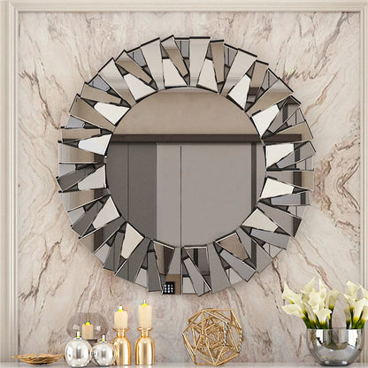 Sunburst Decorative Wall Mirror – Round 800mm Silver Bevelled Glass Bathroom Accent Mirror