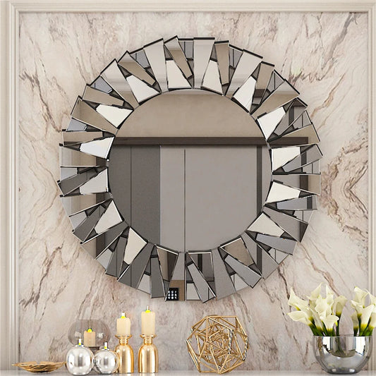 Sunburst Decorative Wall Mirror – Round 800mm Silver Bevelled Glass Bathroom Accent Mirror