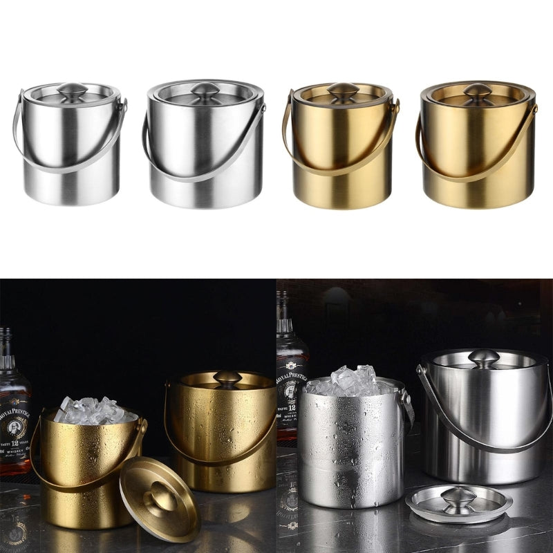 Stainless Steel Double Wall Ice Bucket with Lid 3L