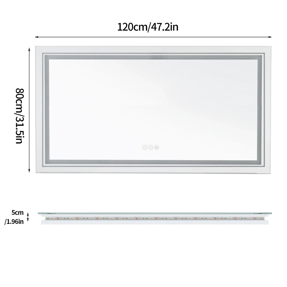 Extra-Large Illuminated LED Bathroom Mirror – Front and Backlit, Wall-Mounted Anti-Fog Touch Vanity Mirror