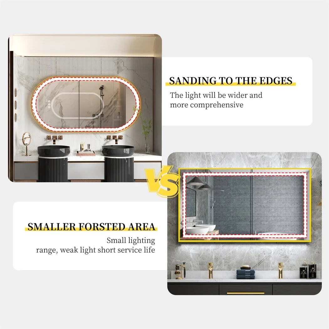 LUVODI Luxury Oval LED Illuminated Bathroom Mirror – Gold Aluminium Frame with Demister Pad