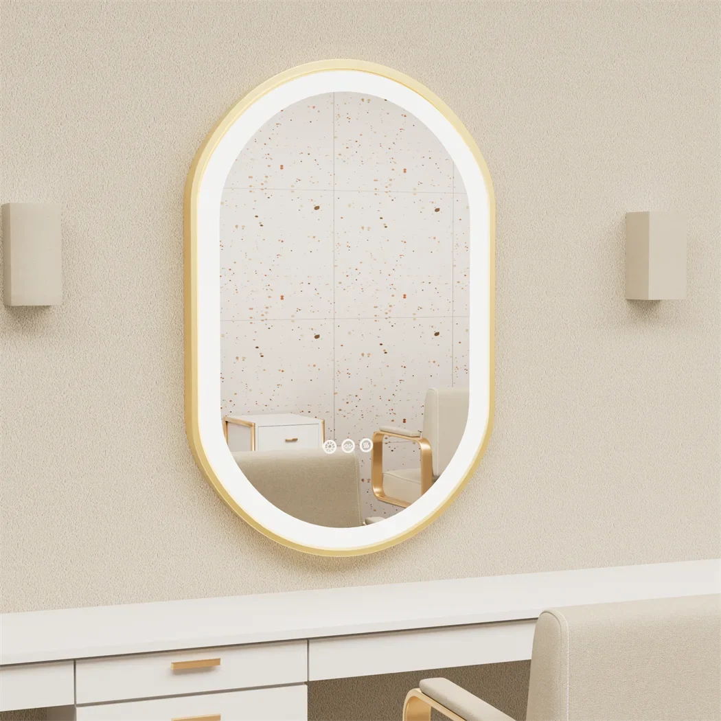 LUVODI Luxury Oval LED Illuminated Bathroom Mirror – Gold Aluminium Frame with Demister Pad