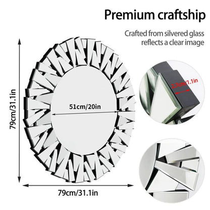 Sunburst Decorative Wall Mirror – Round 800mm Silver Bevelled Glass Bathroom Accent Mirror