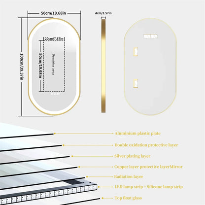 LUVODI Luxury Oval LED Illuminated Bathroom Mirror – Gold Aluminium Frame with Demister Pad