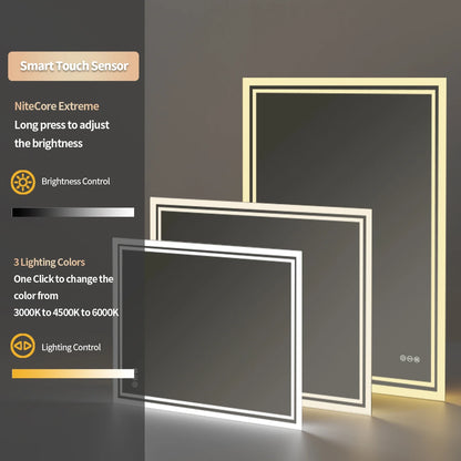 Rectangular Illuminated LED Bathroom Mirror – Wall-Mounted Anti-Fog Vanity Makeup Mirror with 3 Colour Touch Light
