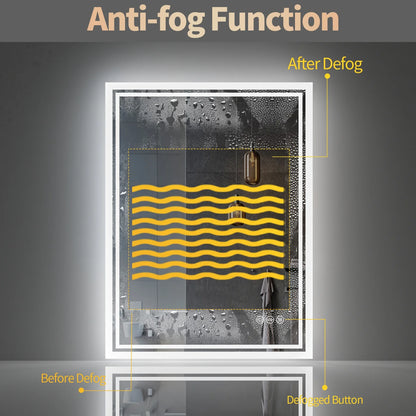 Rectangular Illuminated LED Bathroom Mirror – Wall-Mounted Anti-Fog Vanity Makeup Mirror with 3 Colour Touch Light