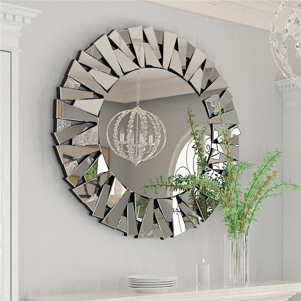 Sunburst Decorative Wall Mirror – Round 800mm Silver Bevelled Glass Bathroom Accent Mirror