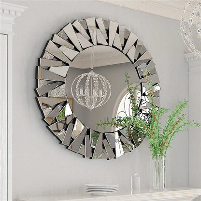 Sunburst Decorative Wall Mirror – Round 800mm Silver Bevelled Glass Bathroom Accent Mirror