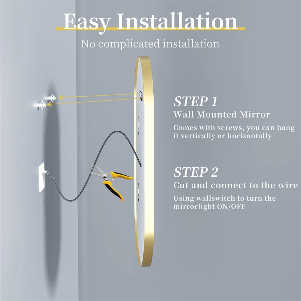 LUVODI Luxury Oval LED Illuminated Bathroom Mirror – Gold Aluminium Frame with Demister Pad