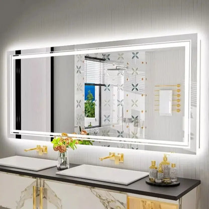 Extra-Large Illuminated LED Bathroom Mirror – Front and Backlit, Wall-Mounted Anti-Fog Touch Vanity Mirror