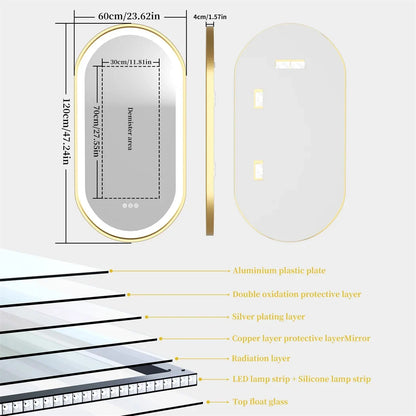 LUVODI Luxury Oval LED Illuminated Bathroom Mirror – Gold Aluminium Frame with Demister Pad