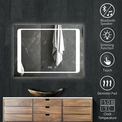 800 x 600mm LED Bathroom Mirror with Bluetooth Speaker – Dimmable CCT Colour Changing Lights and Touch Switch