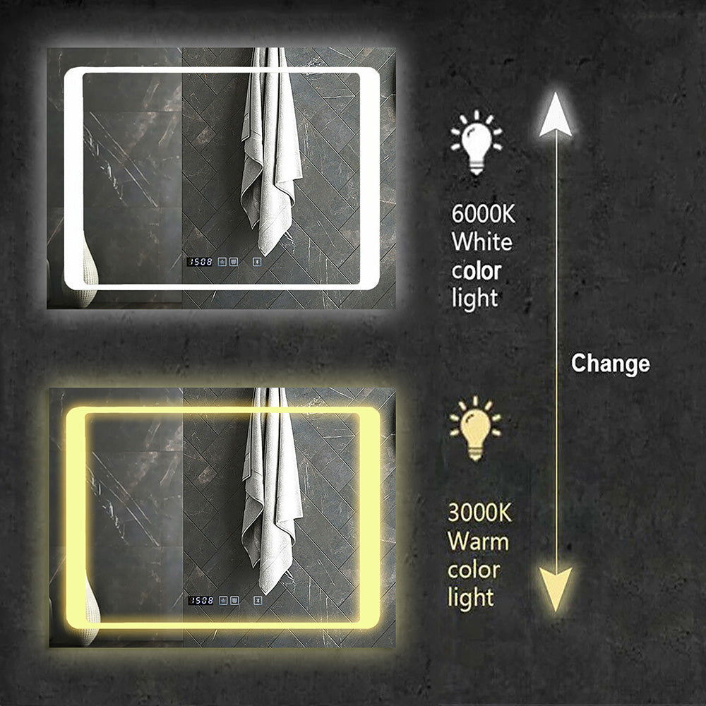 800 x 600mm LED Bathroom Mirror with Bluetooth Speaker – Dimmable CCT Colour Changing Lights and Touch Switch