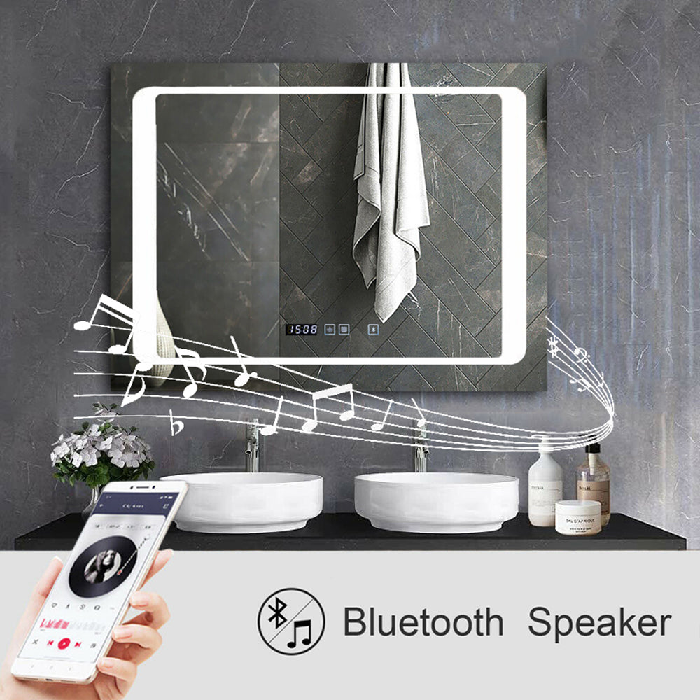 800 x 600mm LED Bathroom Mirror with Bluetooth Speaker – Dimmable CCT Colour Changing Lights and Touch Switch