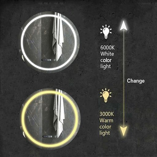 70cm Round LED Bathroom Mirror with Bluetooth Speaker – Dimmable CCT Colour Changing Lights and Touch Switch