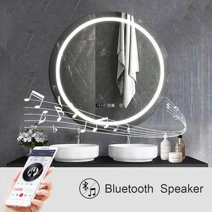 70cm Round LED Bathroom Mirror with Bluetooth Speaker – Dimmable CCT Colour Changing Lights and Touch Switch