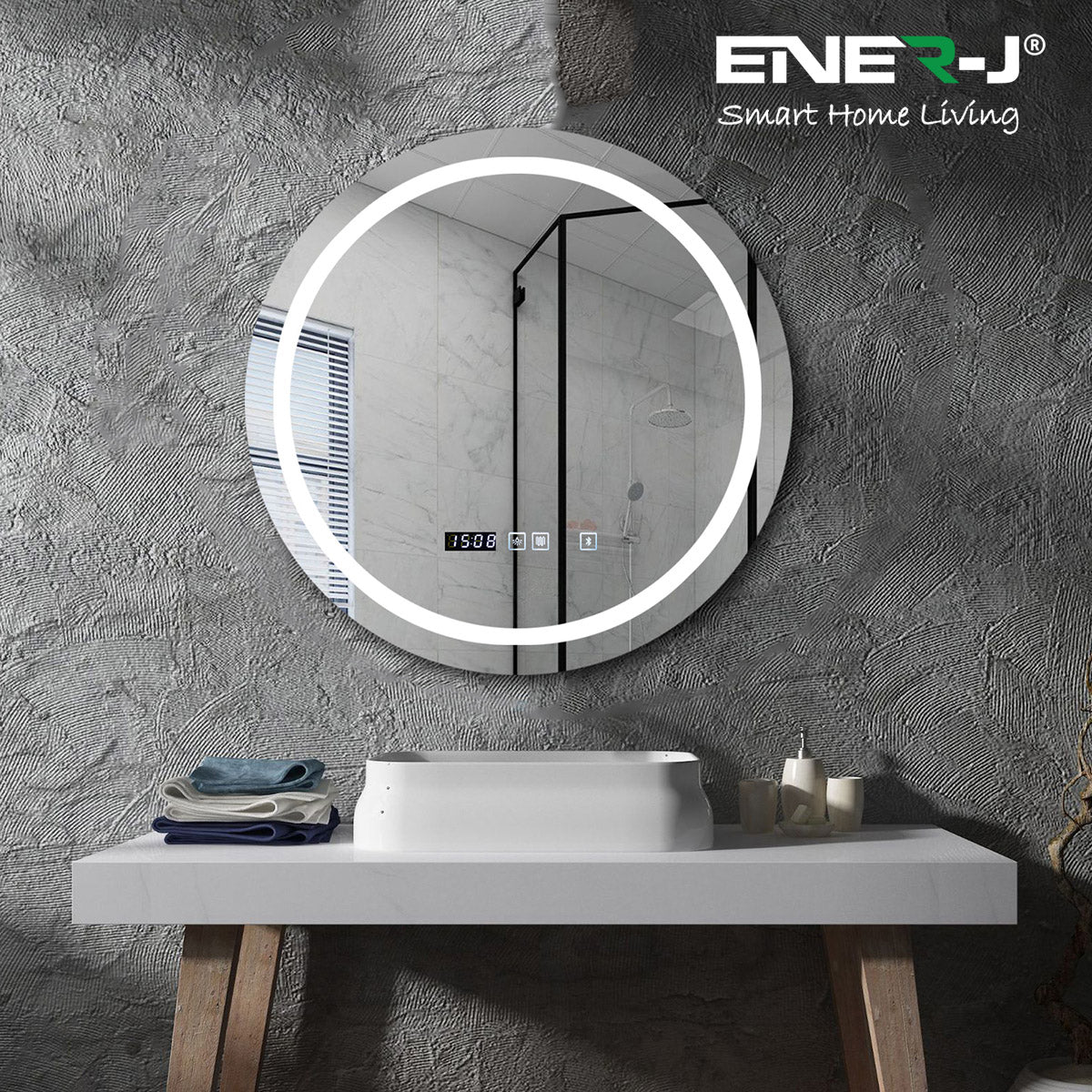 70cm Round LED Bathroom Mirror with Bluetooth Speaker – Dimmable CCT Colour Changing Lights and Touch Switch