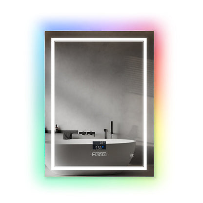 Rectangular LED Bathroom Mirror with Bluetooth Speaker and RGB Border – Anti-Fog Heated Demister, CCT Lighting, IP44