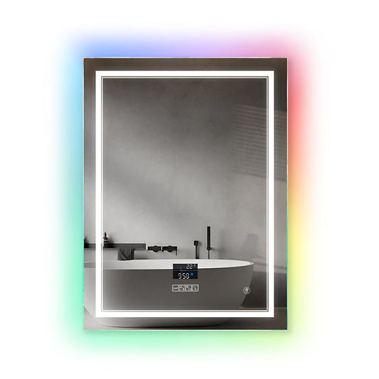 Rectangular LED Bathroom Mirror with Bluetooth Speaker and RGB Border – Anti-Fog Heated Demister, CCT Lighting, IP44