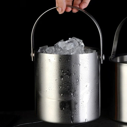 Stainless Steel Double Wall Ice Bucket with Lid 3L