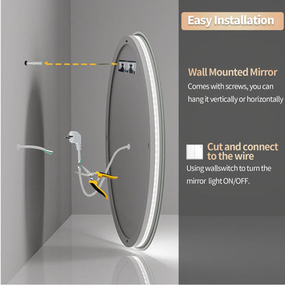 Circular Backlit LED Bathroom Mirror – Anti-Fog, Shatterproof HD Wall-Mounted Vanity Mirror with 3 Adjustable Colour Lights