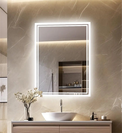 Rectangular Illuminated LED Bathroom Mirror – Wall-Mounted Anti-Fog Vanity Makeup Mirror with 3 Colour Touch Light