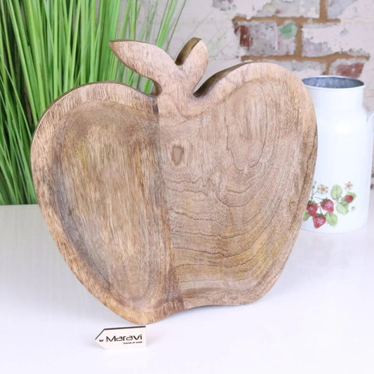 Saif Mango Wood Apple Shaped Serving Tray 30 cm