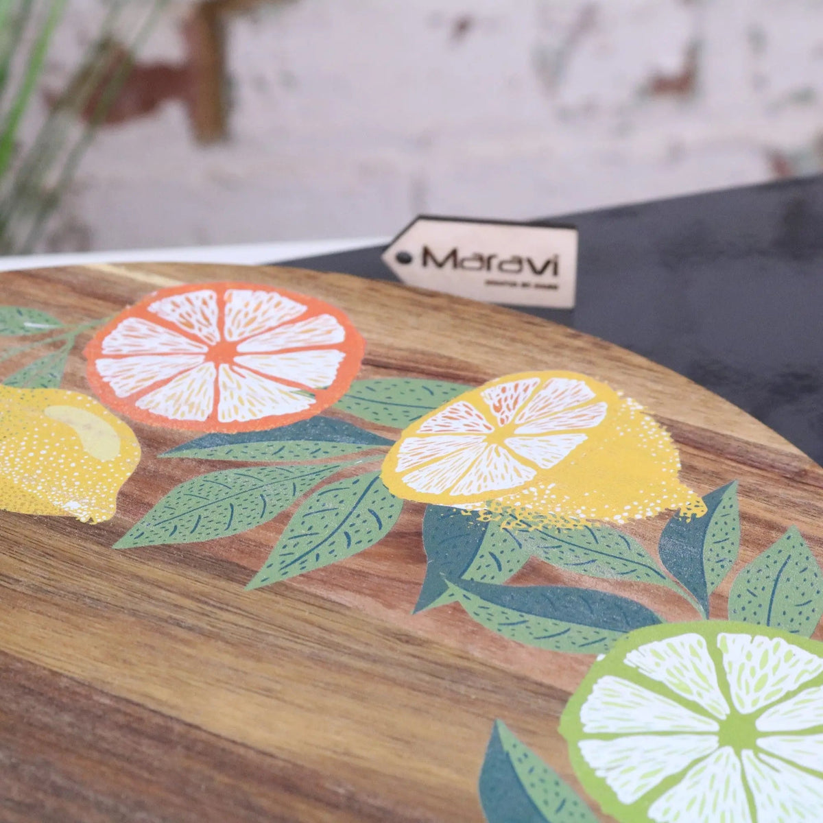Saitras Acacia Wood Lazy Susan 35 cm, Citrus Design