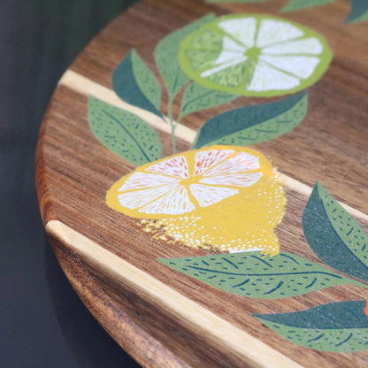 Saitras Acacia Wood Lazy Susan 35 cm, Citrus Design
