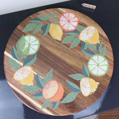 Saitras Acacia Wood Lazy Susan 35 cm, Citrus Design