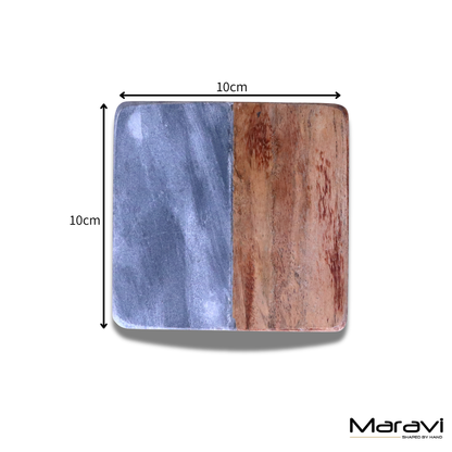 Salya Grey Marble and Wood Luxury Coasters