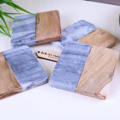 Salya Grey Marble and Wood Luxury Coasters