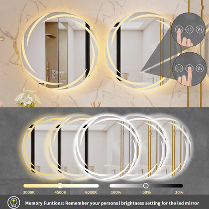 Circular Backlit LED Bathroom Mirror – Anti-Fog, Shatterproof HD Wall-Mounted Vanity Mirror with 3 Adjustable Colour Lights