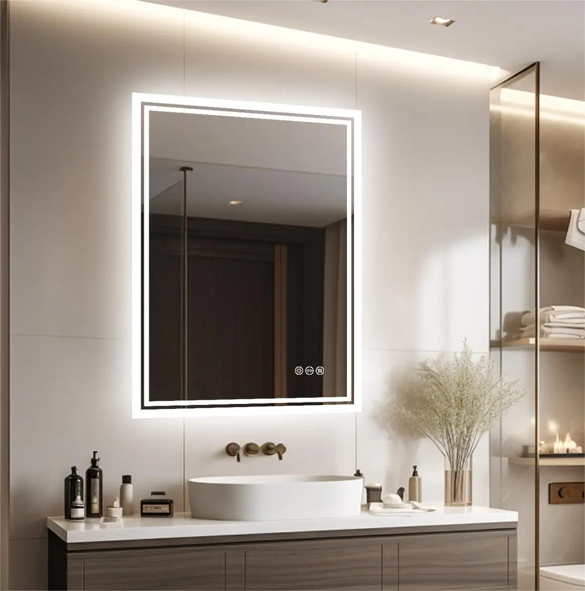 Rectangular Illuminated LED Bathroom Mirror – Wall-Mounted Anti-Fog Vanity Makeup Mirror with 3 Colour Touch Light