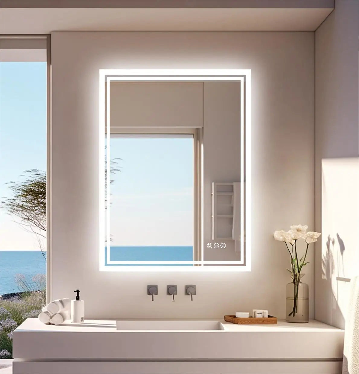 Rectangular Illuminated LED Bathroom Mirror – Wall-Mounted Anti-Fog Vanity Makeup Mirror with 3 Colour Touch Light