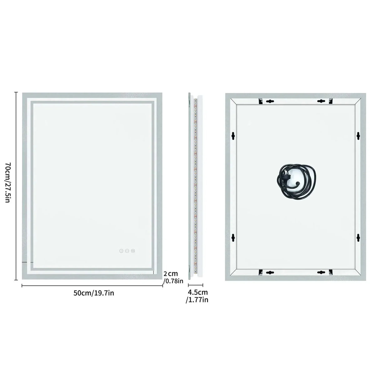 Rectangular Illuminated LED Bathroom Mirror – Wall-Mounted Anti-Fog Vanity Makeup Mirror with 3 Colour Touch Light
