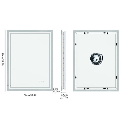 Rectangular Illuminated LED Bathroom Mirror – Wall-Mounted Anti-Fog Vanity Makeup Mirror with 3 Colour Touch Light